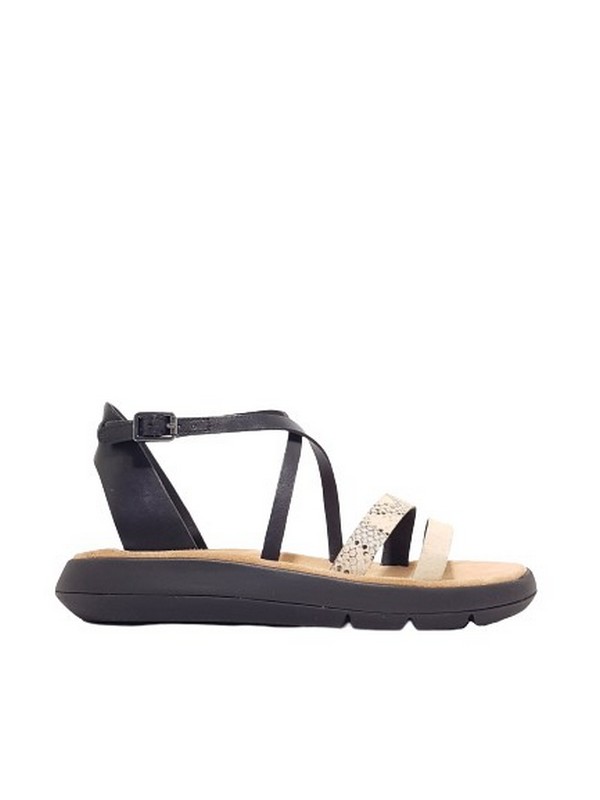 WOMEN SANDAL CLARKS JEMSA STRAP BLACK-BEIGE LEATHER