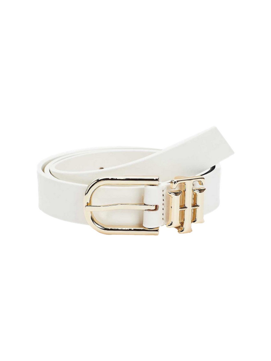 Women Belt Tommy Hilfiger Th Lux Logo 3.0 AW0AW09821-YCF White Leather