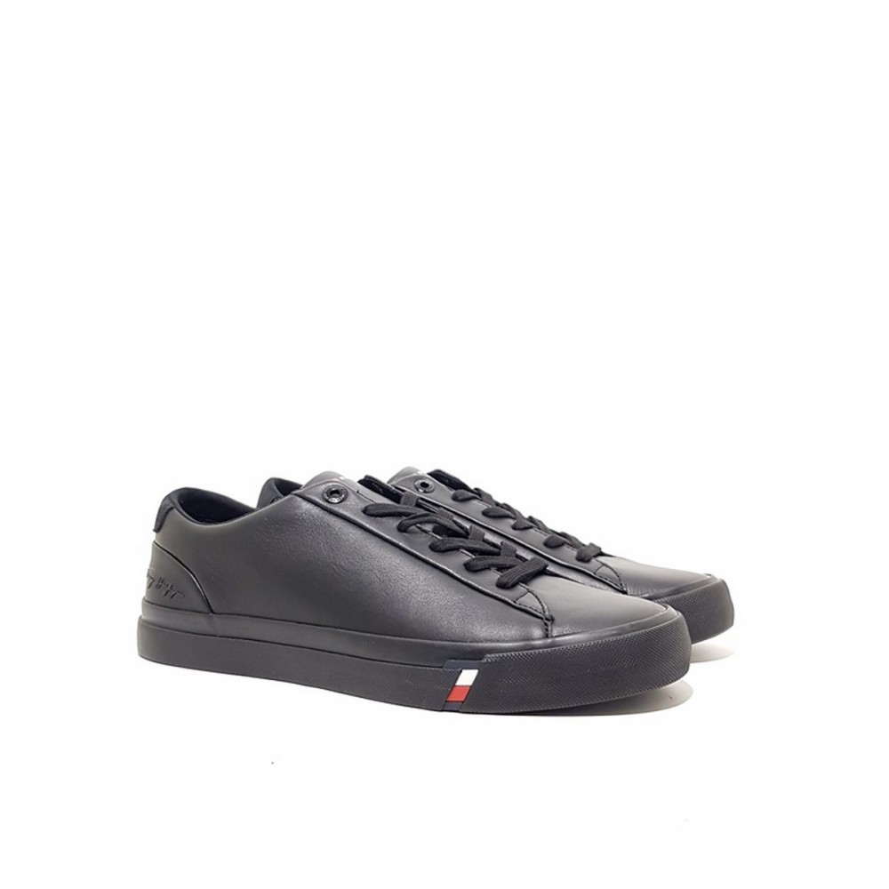 ΑΝΔΡΙΚΟ SNEAKER TOMMY HILFIGER CORPORATE LEATHER SNEAKER FM02983-BDS ΜΑΥΡΟ ΔΕΡΜΑ