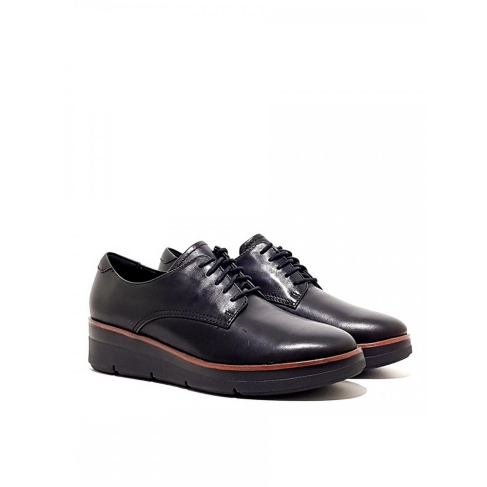 WOMEN OXFORD CLARKS SHAYLIN LACE BLACK LEATHER