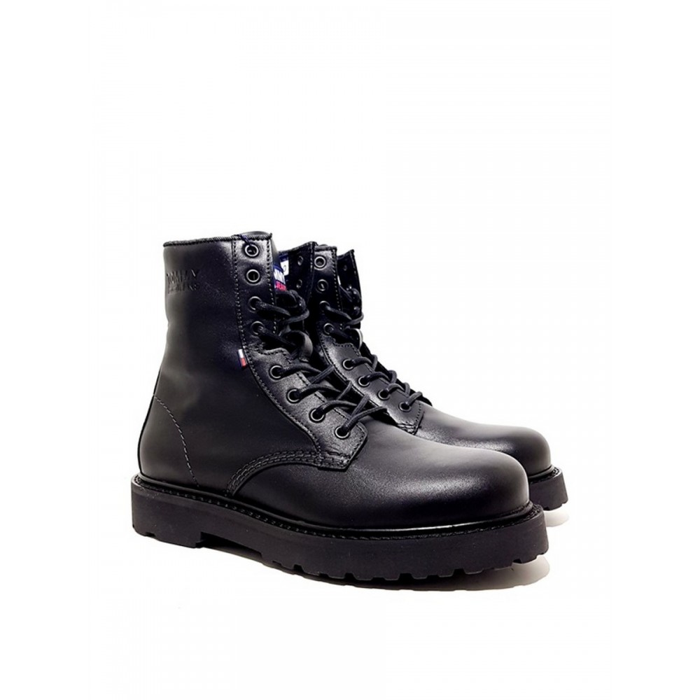 MEN BOOT TOMMY HILFIGER MENS LEATHER LACE UP BOOT EM00547-BDS BLACK LEATHER