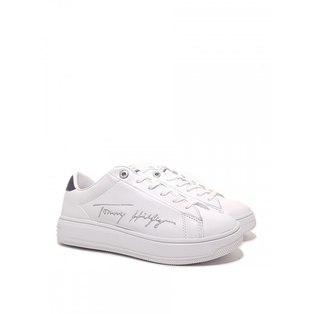 WOMEN SNEAKER TOMMY HILFIGER SIGNATURE LEATHER TOMMY CUPSOLE FM05219-YBR WHITE LEATHER
