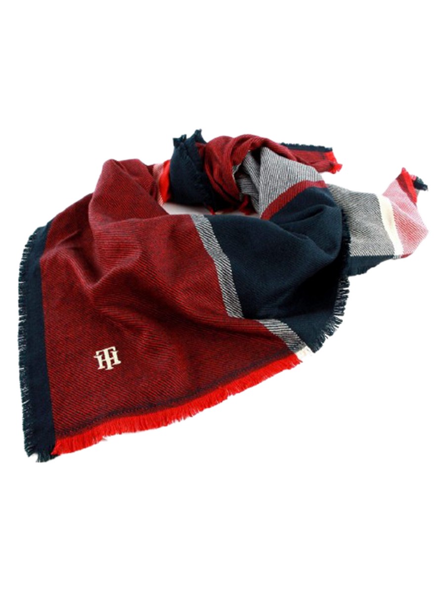 ΓΥΝΑΙΚΕΙΑ ΕΣΑΡΠΑ TOMMY HILFIGER TH BLANKET AW0AW08779-0GY ΚΟΚΚΙΝΟ-ΜΠΛΕ ΥΦΑΣΜΑ