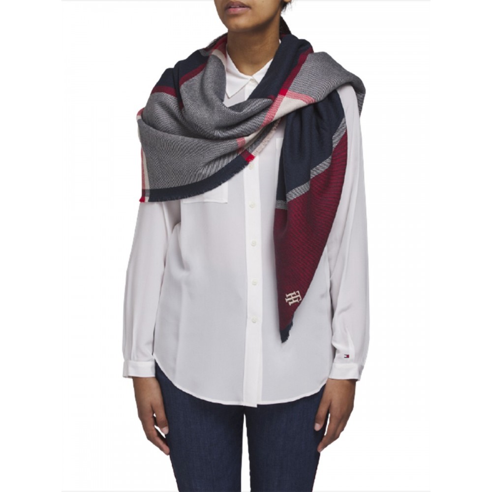 WOMEN SCARF TOMMY HILFIGER TH BLANKET AW0AW08779-0GY RED-BLUE FABRIC