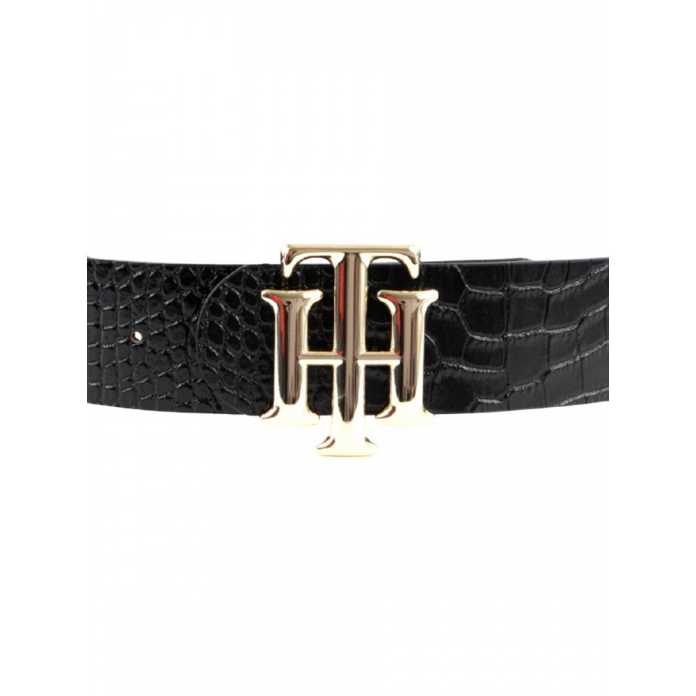 WOMEN BELT TOMMY HILFIGER LOGO CROCO HIGH WAIS 5.0 AW0AW09309-BDS BLACK LEATHER