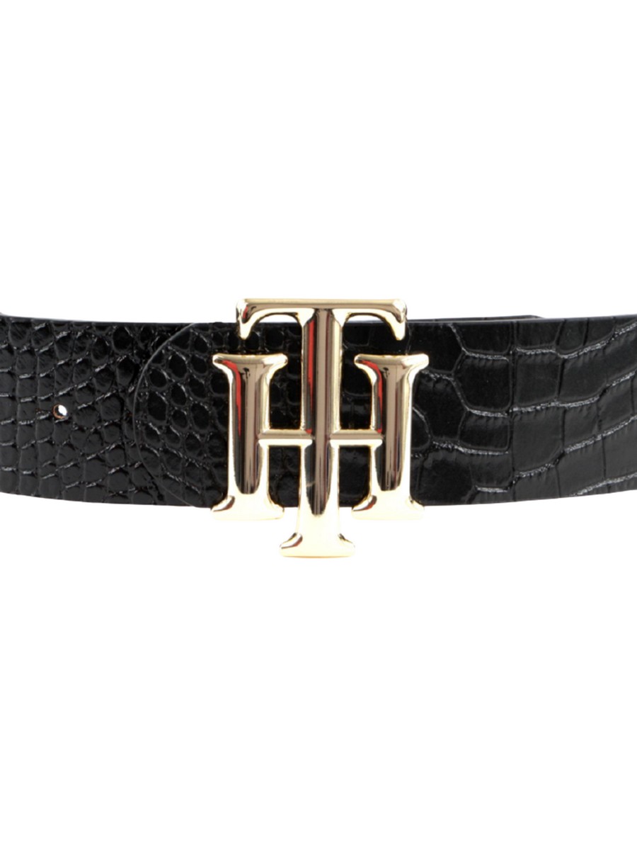 WOMEN BELT TOMMY HILFIGER LOGO CROCO HIGH WAIS 5.0 AW0AW09309-BDS BLACK LEATHER