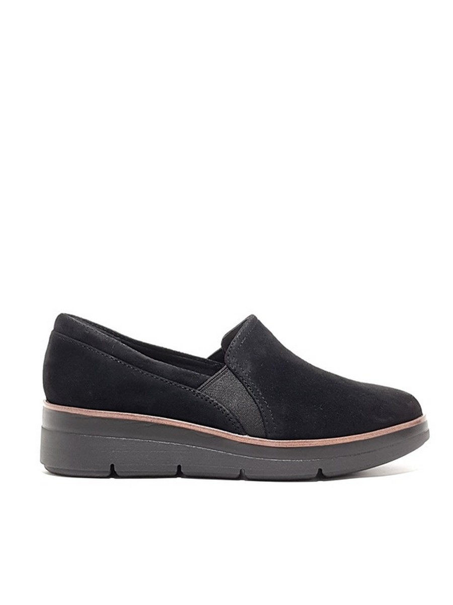 WOMEN MOC CLARKS SHAYLIN AVE BLACK SUEDE