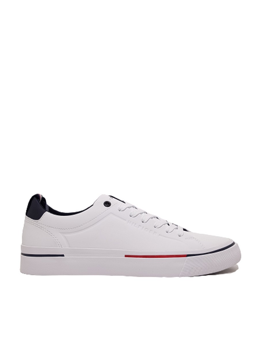 MEN SNEAKER TOMMY HILFIGER CORPORATE LEATHER SNEAKER FM02985-100 WHITE LEATHER