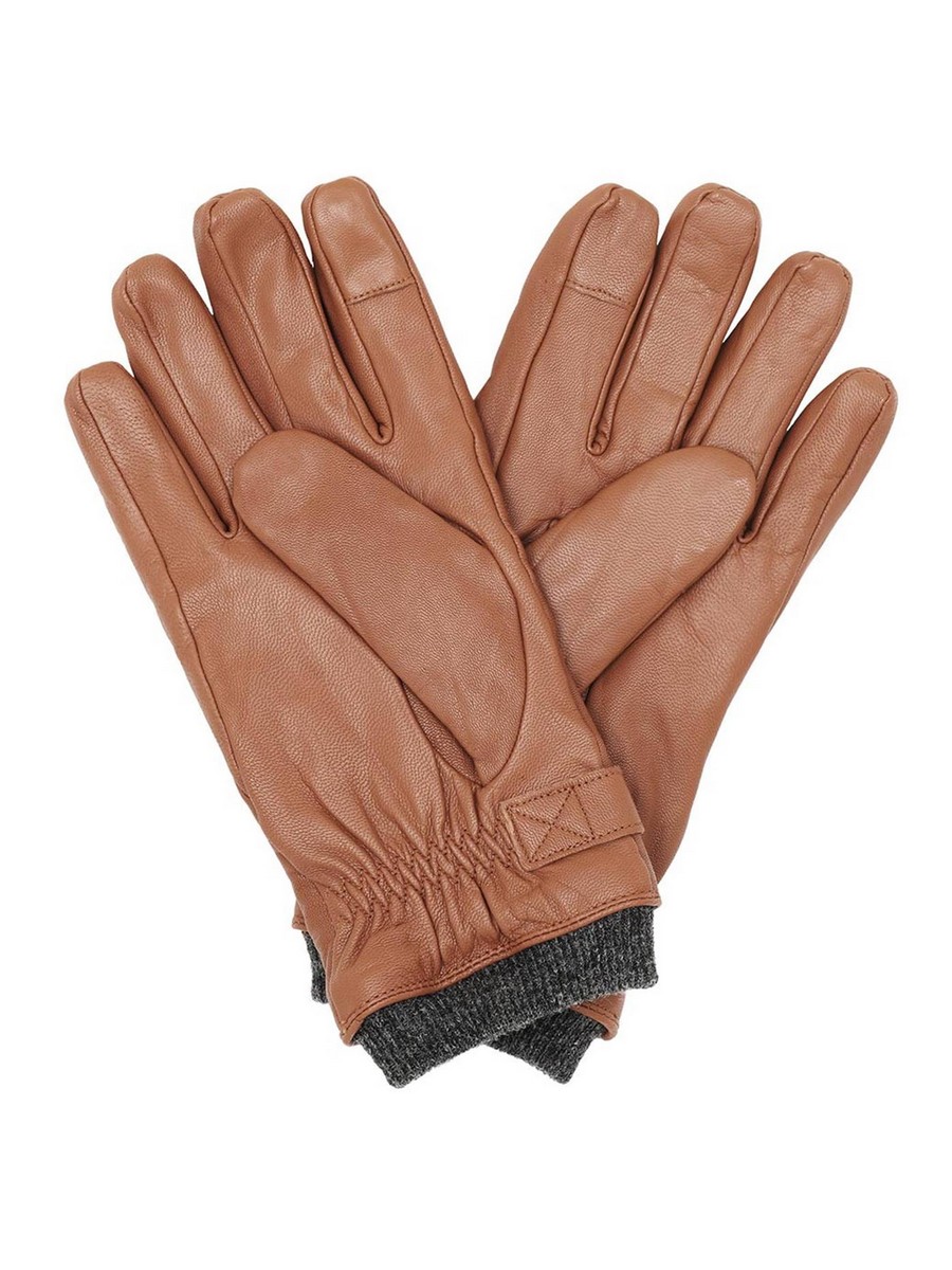 MEN GLOVES TOMMY HILFIGER ELEVATED FLAG LEATHER MIX GLOVES AM0AM06589-0HE BROWN LEATHER