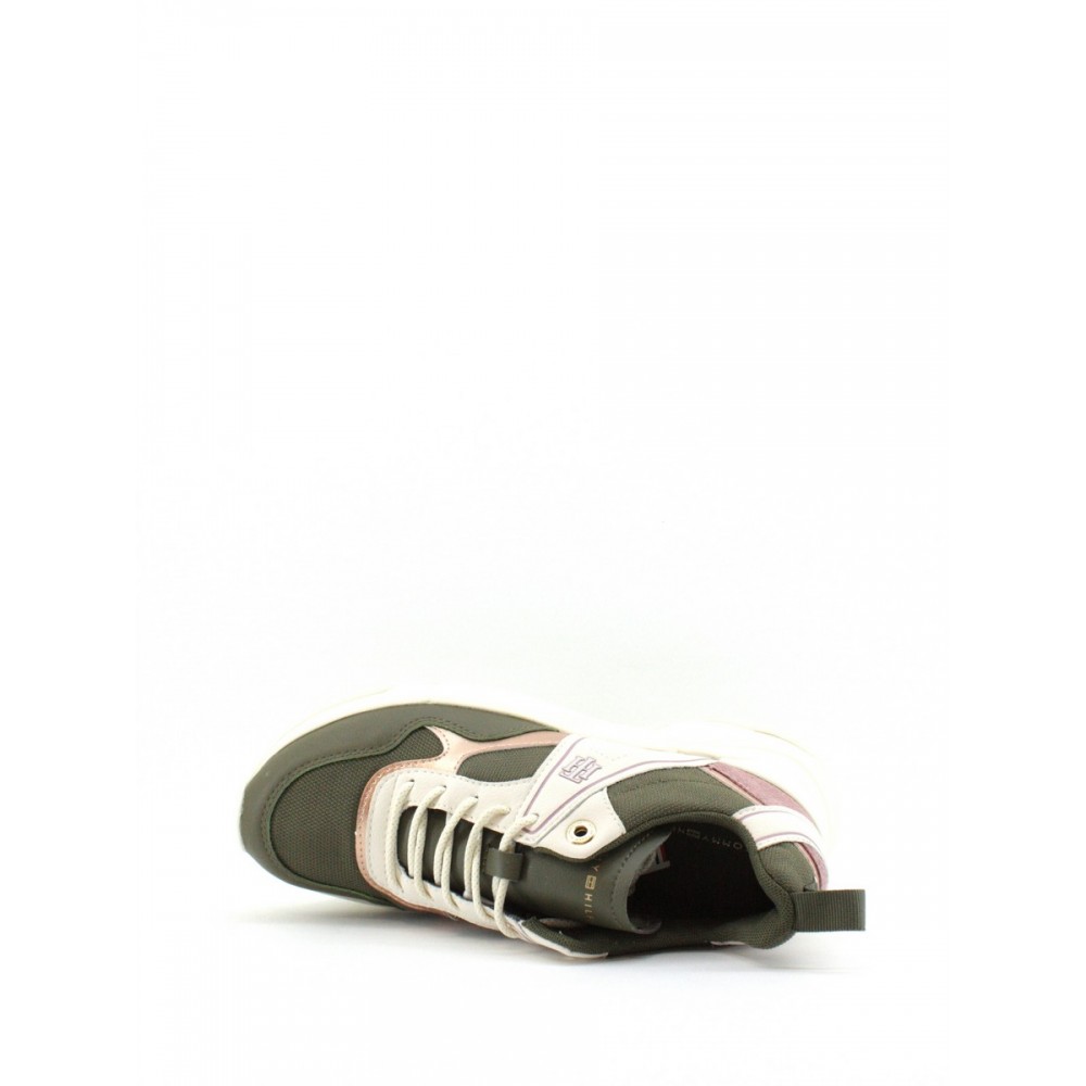 WOMEN SNEAKER TOMMY HILFIGER FASHION WEDGE SNEAKER FW05799-RBN GREEN LEATHER - FABRIC WOMEN SNEAKER TOMMY HILFIGER FASHION WEDGE SNEAKER FW05799-RBN GREEN LEATHER - FABRIC