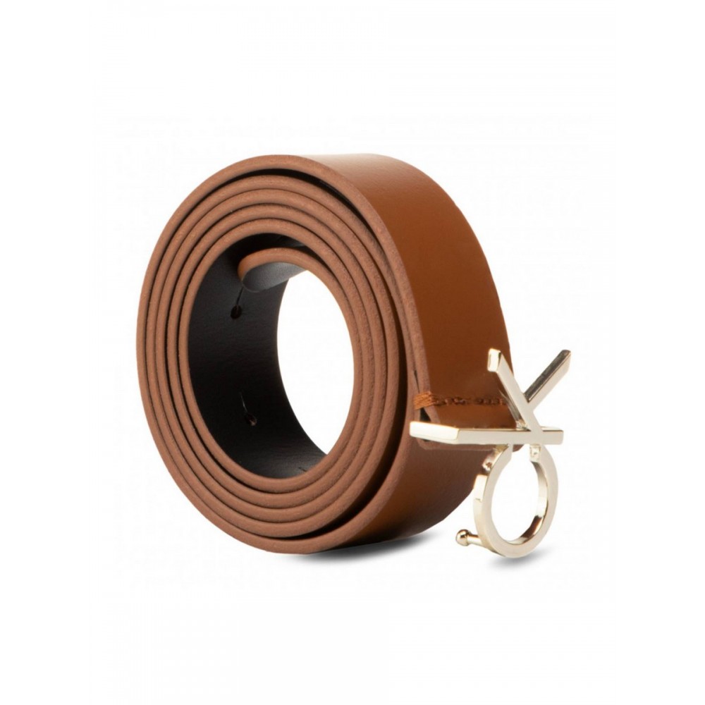 WOMEN BELT CALVIN KLEIN LOW FIX BELT 3.0 K60K606716-GBN BROWN LEATHER