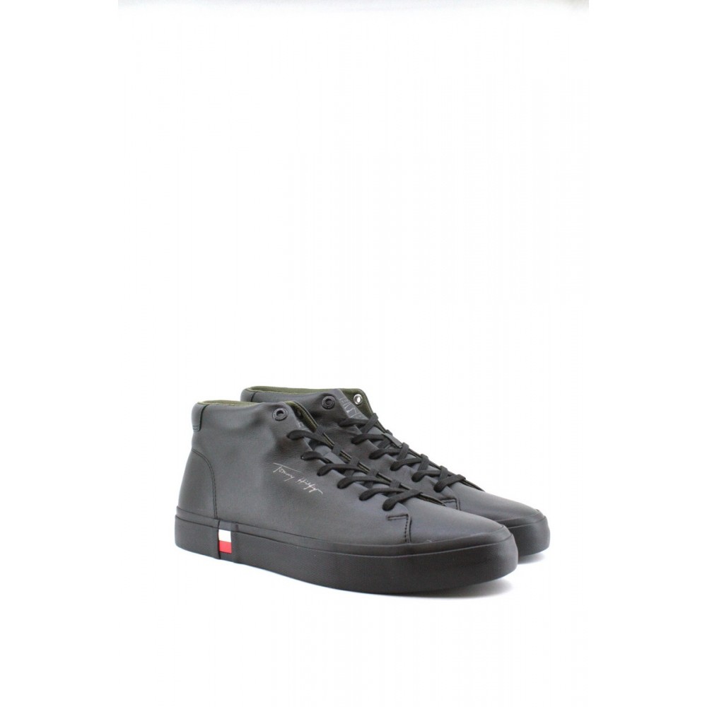 MEN SNEAKER ΒΟΟΤΙΕ TOMMY HILFIGER CORPORATE HIGH MODERN VULC LEATHER FM0FM03740-BDS BLACK LEATHER MEN SNEAKER ΒΟΟΤΙΕ TOMMY HILFIGER CORPORATE HIGH MODERN VULC LEATHER FM0FM03740-BDS BLACK LEATHER