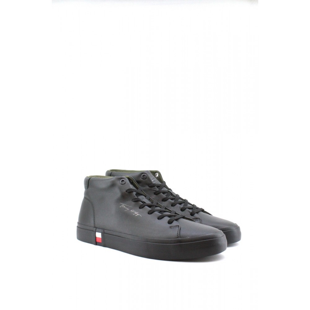 ΑΝΔΡΙΚΟ SNEAKER ΜΠΟΤΑΚΙ TOMMY HILFIGER CORPORATE HIGH MODERN VULC LEATHER FM0FM03740-BDS ΜΑΥΡΟ ΔΕΡΜΑ