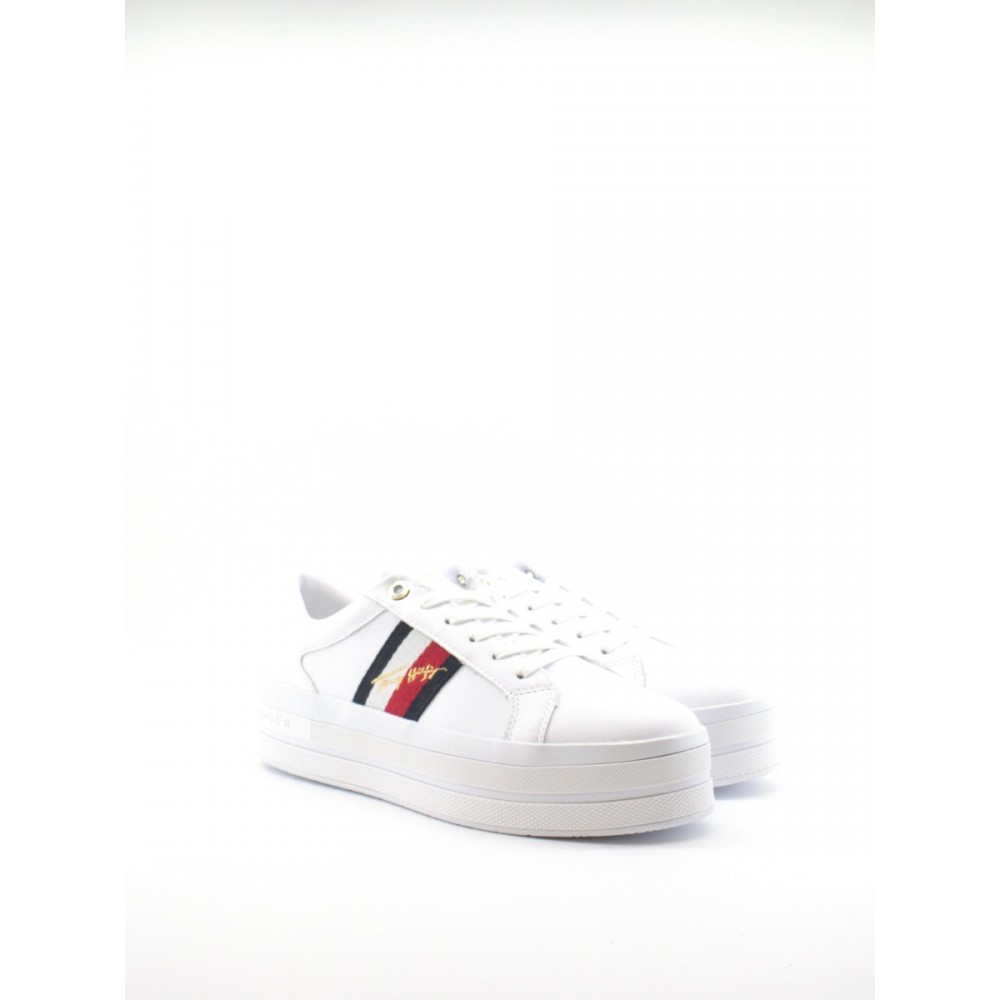 ΓΥΝΑΙΚΕΙΟ SNEAKER TOMMY HILFIGER TOMMY MONOGRAM CASUAL SNEAKER FW05212-YBR ΑΣΠΡΟ ΔΕΡΜΑ