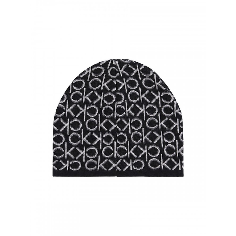 WOMEN ΒΕΑΝΙΕ CALVIN KLEIN NEW MONOGRAM BEANIE K60K608521BAX BLACK FABRIC