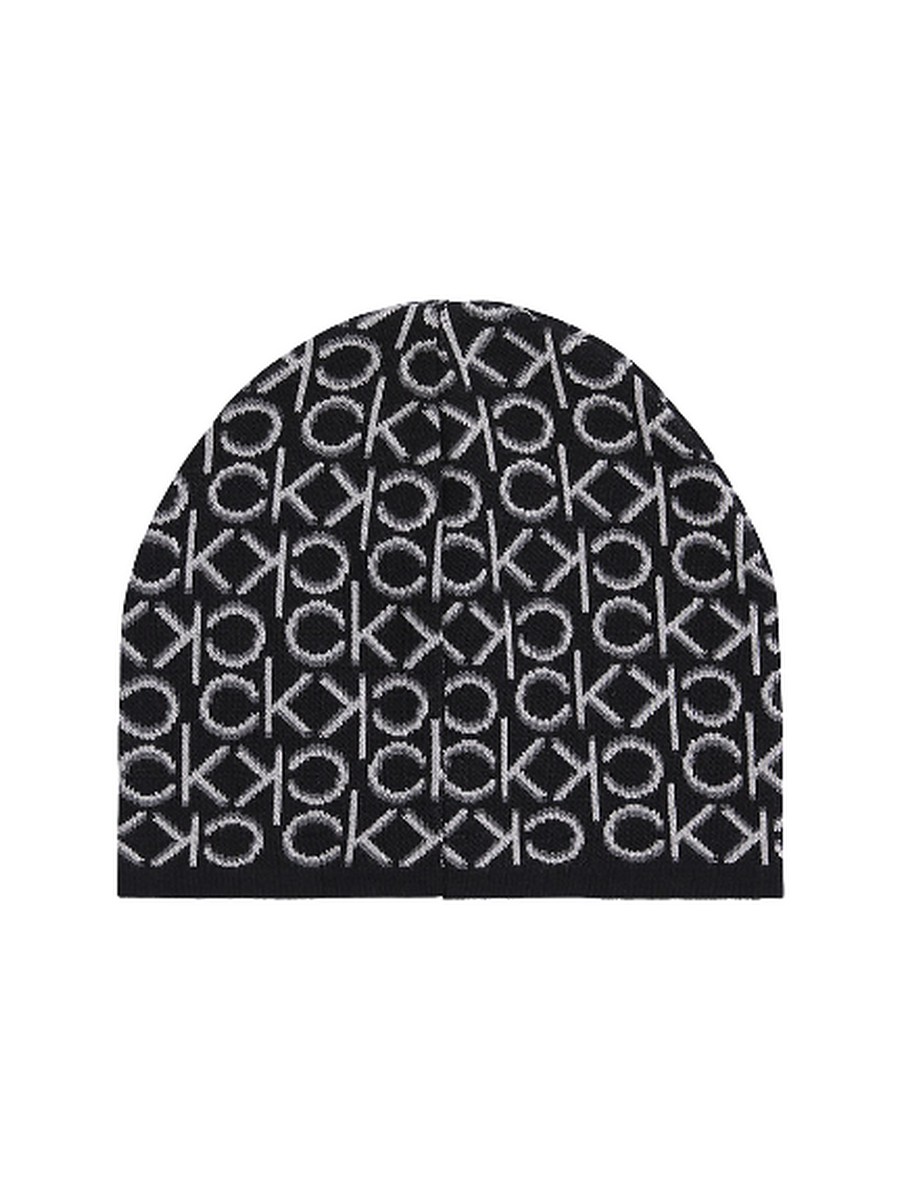 WOMEN ΒΕΑΝΙΕ CALVIN KLEIN NEW MONOGRAM BEANIE K60K608521BAX BLACK FABRIC