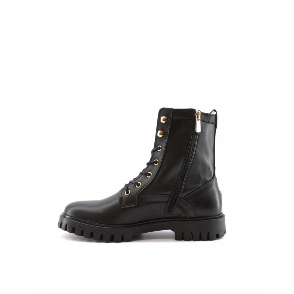 WOMEN RAINBOOT TOMMY HILFIGER TH MONOGRAME LACE UP BOOT FW0FW05994-BDS BLACK RUBBER