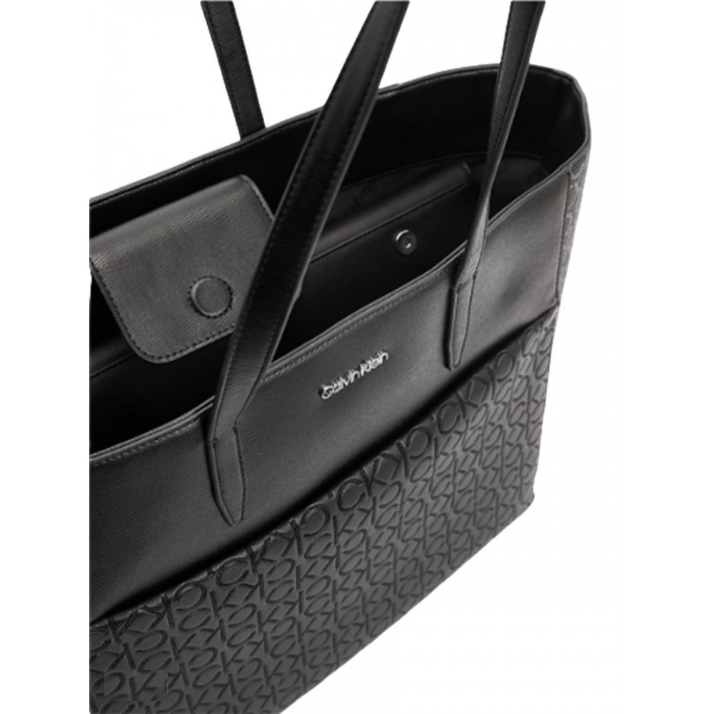 WOMEN BAG CALVIN KLEIN MONO MIX SHOPER W/LAPTOP POUCH K60K608423-0GJ BLACK SYNTHETIC