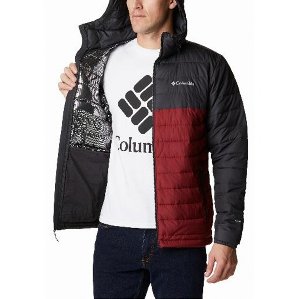 MEN\'S JACKET COLUMBIA POWDER LITE HOODED JACKET WO1151-667 RED-GRAY FABRIC