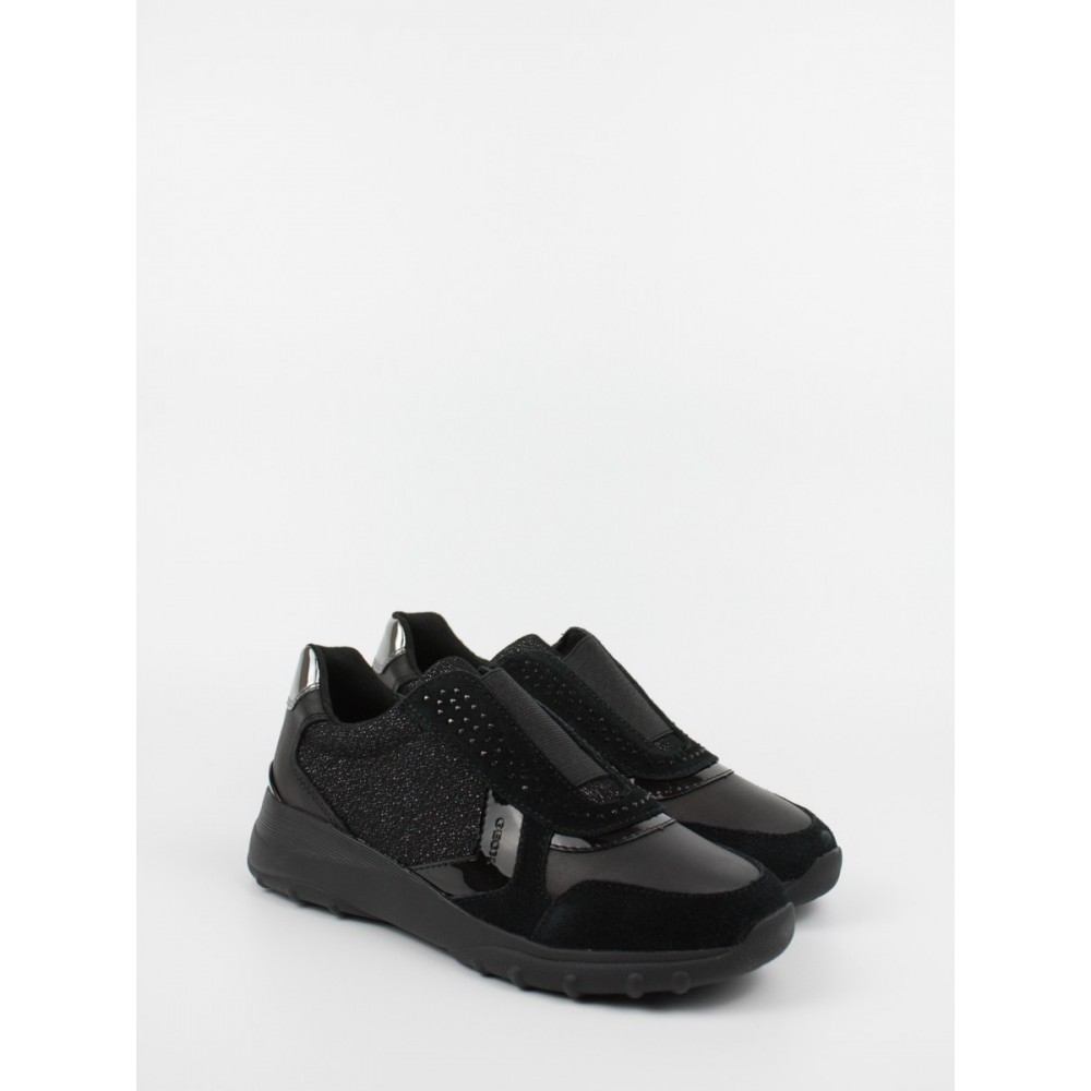 Women Sneaker Geox Alleniee D D16LPD Black Leather-Text-Synthetic