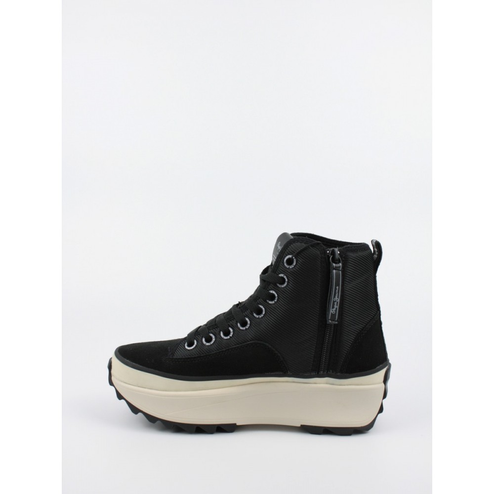 Γυναικείο Sneaker Μποτάκι Pepe Jeans Woking City PLS31275-999 Μαύρο Δέρμα-Υφασμα