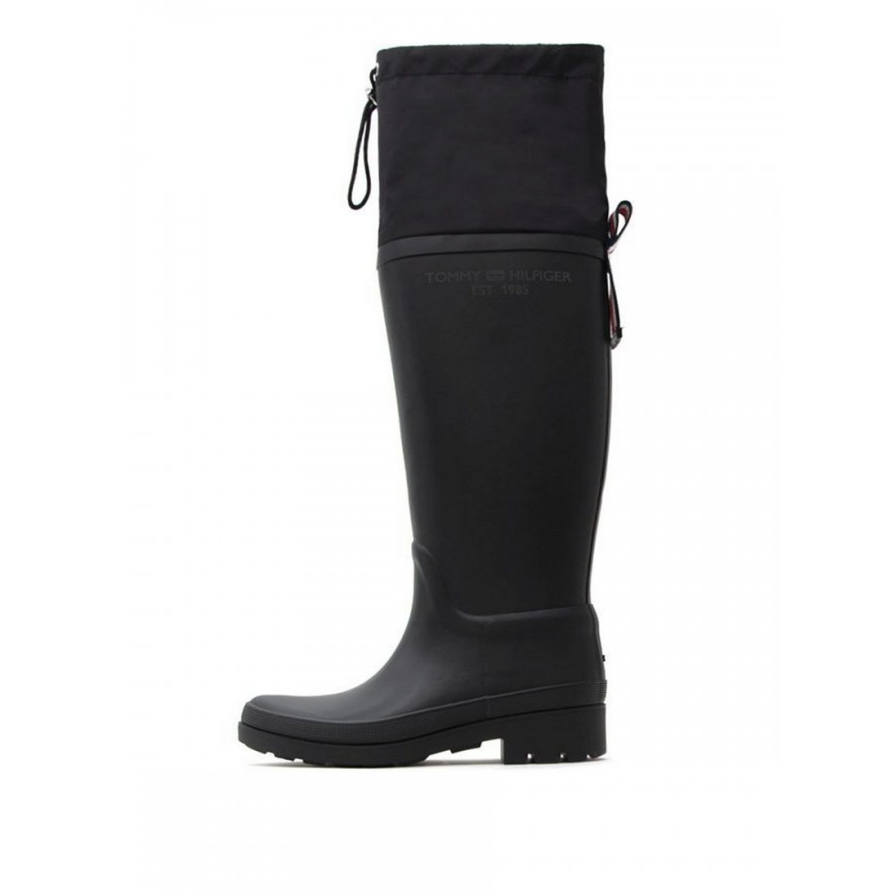 WOMEN RAINBOOT TOMMY HILFIGER TH OVERKNEE RAINBOOT FW0FW05962-BDS BLACK RUBBER