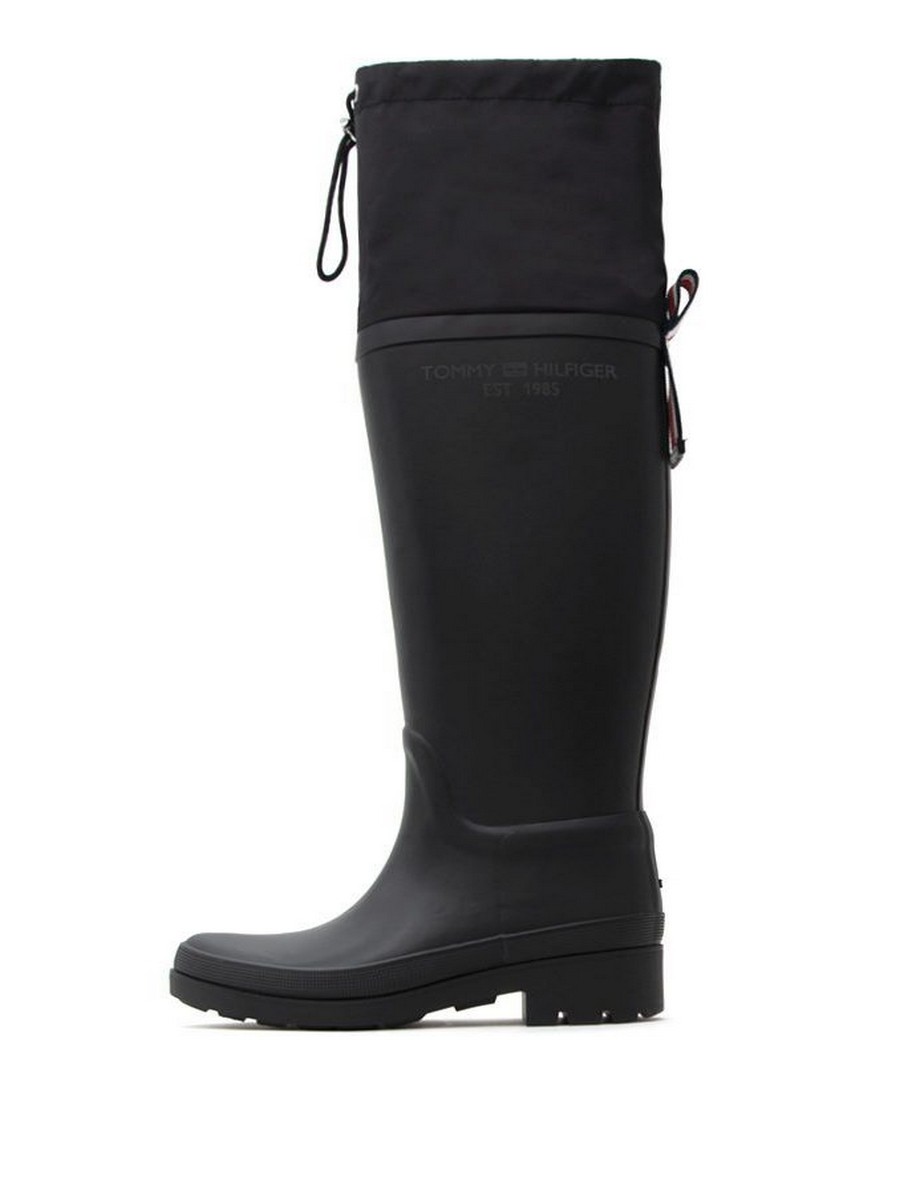 WOMEN RAINBOOT TOMMY HILFIGER TH OVERKNEE RAINBOOT FW0FW05962-BDS BLACK RUBBER