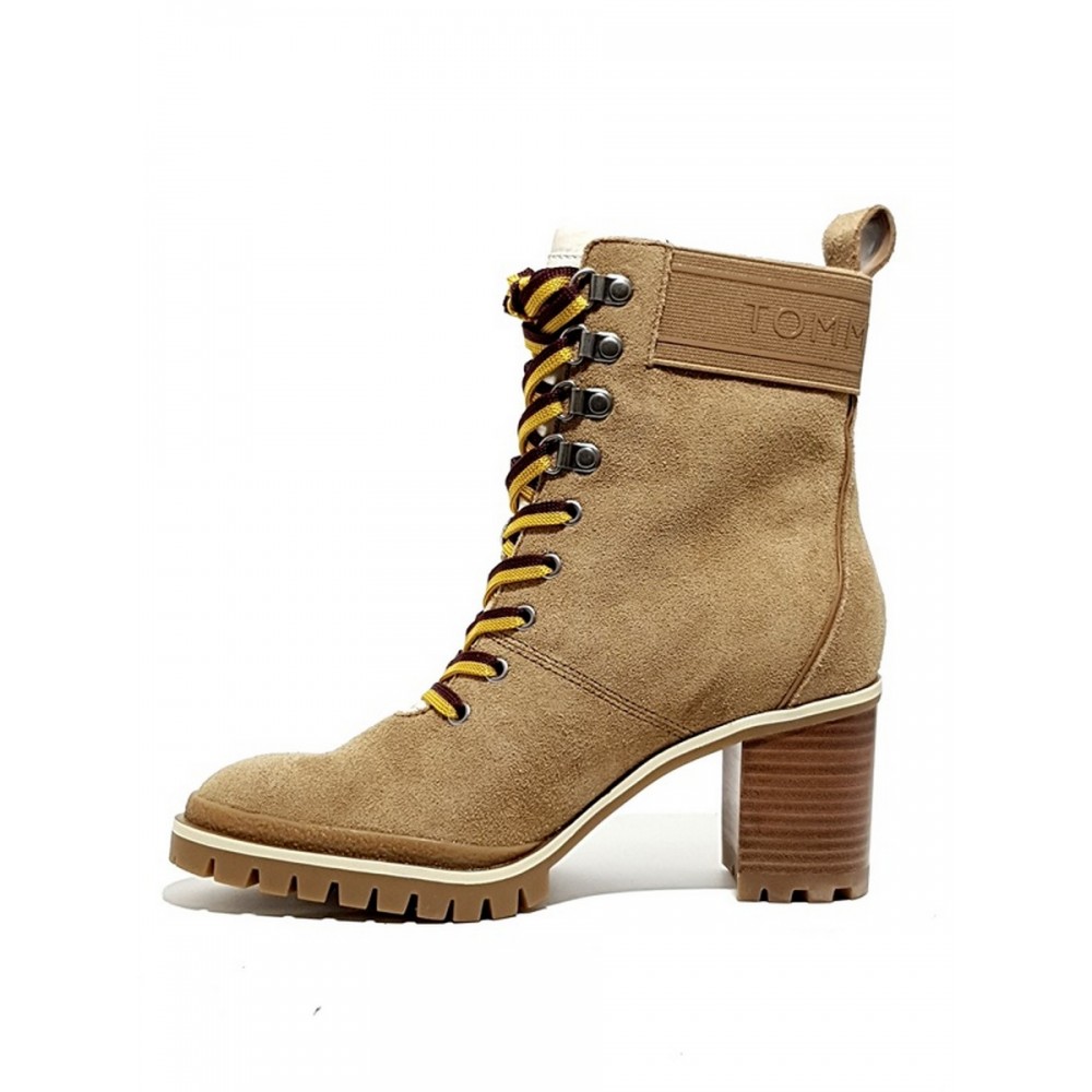 Women\'s Boot Tommy Hilfiger Sporty Outdoor Mid Heel Lace Up FW0FW04341-GE4 Camel Suede