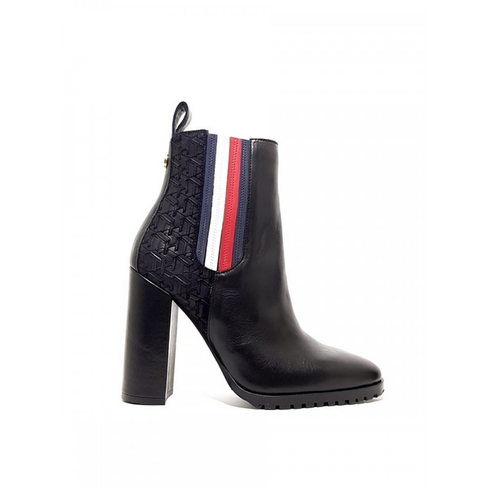 Women\'s Boot Tommy Hilfiger Sporty Monogram High Bootie FW0FW04324-990 Black Leather