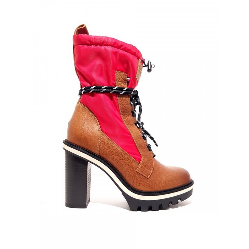 Γυναικείο Μποτάκι Tommy Hilfiger Fun Outdoor Nylon Bootie FW0FW04345-681 Ταμπά-Κόκκινο Δέρμα-Υφασμα