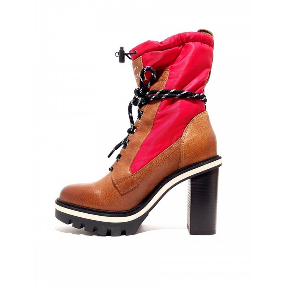 Γυναικείο Μποτάκι Tommy Hilfiger Fun Outdoor Nylon Bootie FW0FW04345-681 Ταμπά-Κόκκινο Δέρμα-Υφασμα