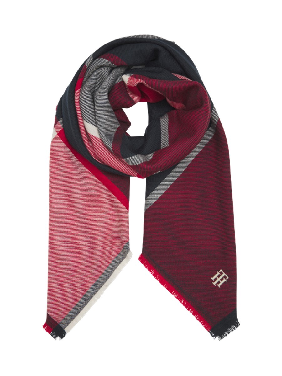 WOMEN SCARF TOMMY HILFIGER TH BLANKET AW0AW08779-0GY RED-BLUE FABRIC