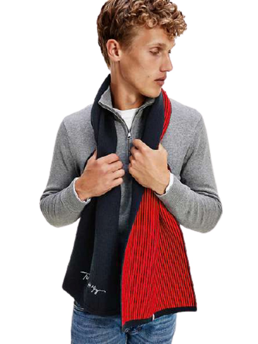 ΑΝΔΡΙΚΟ ΚΑΣΚΟΛ TOMMY HILFIGER TH SIGNATURE SCARF AM0AM06740-0G0 ΜΠΛΕ-KOKKINO ΥΦΑΣΜΑ