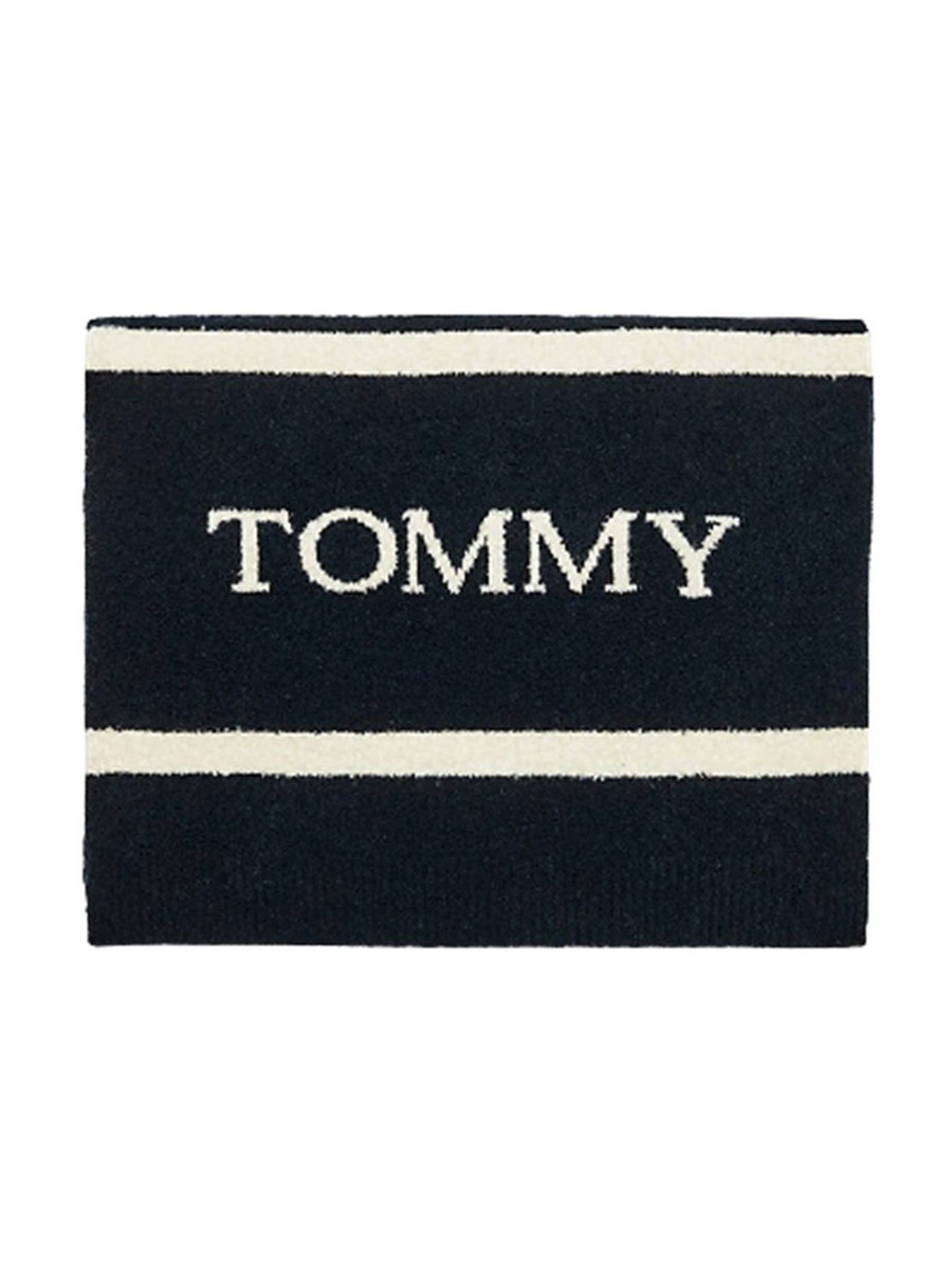 WOMEN SCARF TOMMY HILFIGER FLUFFY KNIT SCARF AW0AW09056-CJM BLUE FABRIC