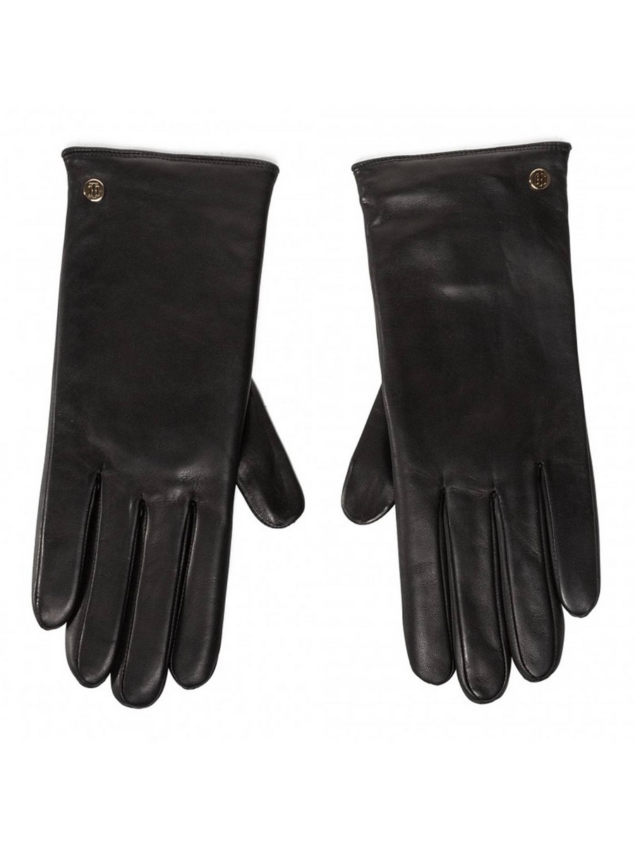 WOMEN GLOVES TOMMY HILFIGER TH GLOVES AW0AW08944-BDS BLACK LEATHER