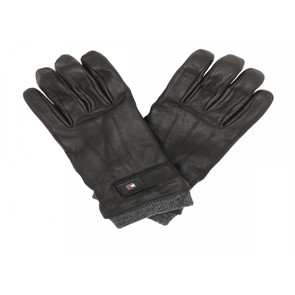 AM0AM06589-BDS N MIX ELEVATED O HILFIGER GLOVES Z - S FLAG A A R LEATHER TOMMY LEATHER BLACK MEN GLOVES