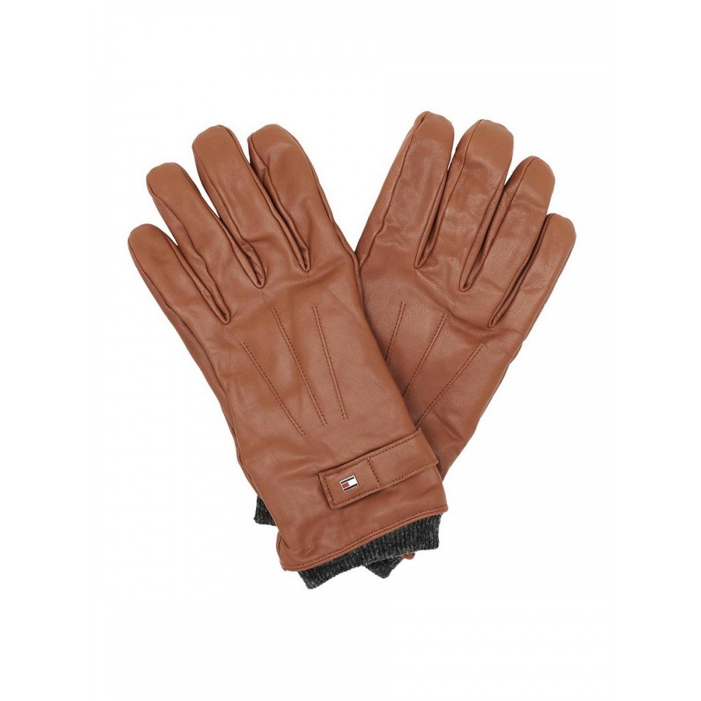 ΑΝΔΡΙΚΑ ΓΑΝΤΙΑ TOMMY HILFIGER ELEVATED FLAG LEATHER MIX GLOVES AM0AM06589-0HE ΤΑΜΠΑ ΔΕΡΜΑ