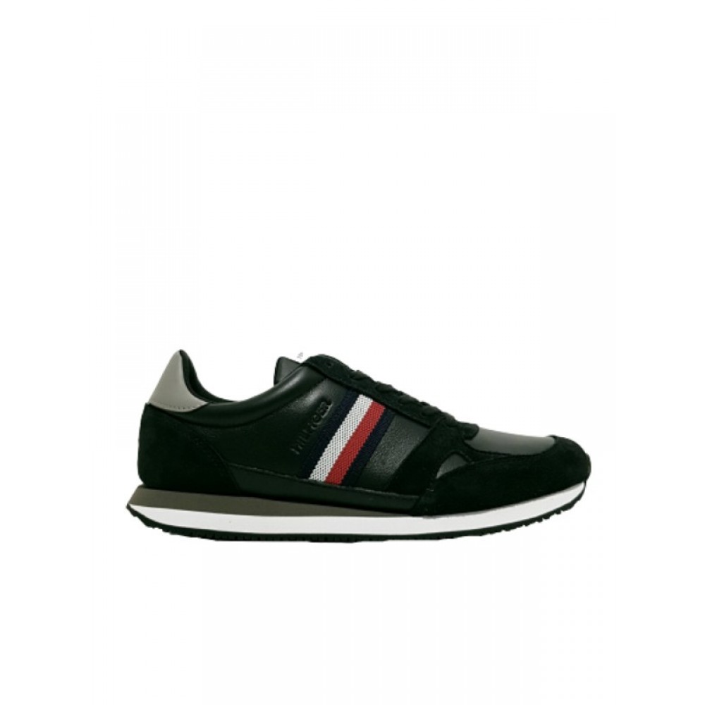 Ανδρικό Sneaker Tommy Hilfiger Runner Lo Leather Stripew FM0FM03430-BDS Μαύρο