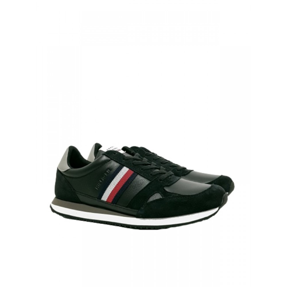 Men Sneaker Tommy Hilfiger Runner Lo Leather Stripew FM0FM03430-BDS Black Men Sneaker Tommy Hilfiger Runner Lo Leather Stripew FM0FM03430-BDS Black