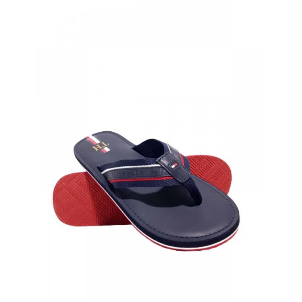 Men Flip Flop Tommy Hilfiger Elevated Leather Beach Sandal FM0FM03384-DW5 Blue