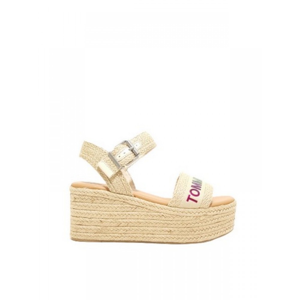 Women Wedge Tommy Hilfiger Rainbow Branding Flatform Sandal EN0EN01319-OF4 Biege