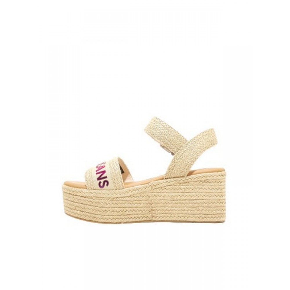 Women Wedge Tommy Hilfiger Rainbow Branding Flatform Sandal EN0EN01319-OF4 Biege