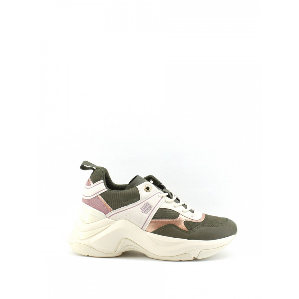 WOMEN SNEAKER TOMMY HILFIGER FASHION WEDGE SNEAKER FW05799-RBN GREEN LEATHER - FABRIC WOMEN SNEAKER TOMMY HILFIGER FASHION WEDGE SNEAKER FW05799-RBN GREEN LEATHER - FABRIC