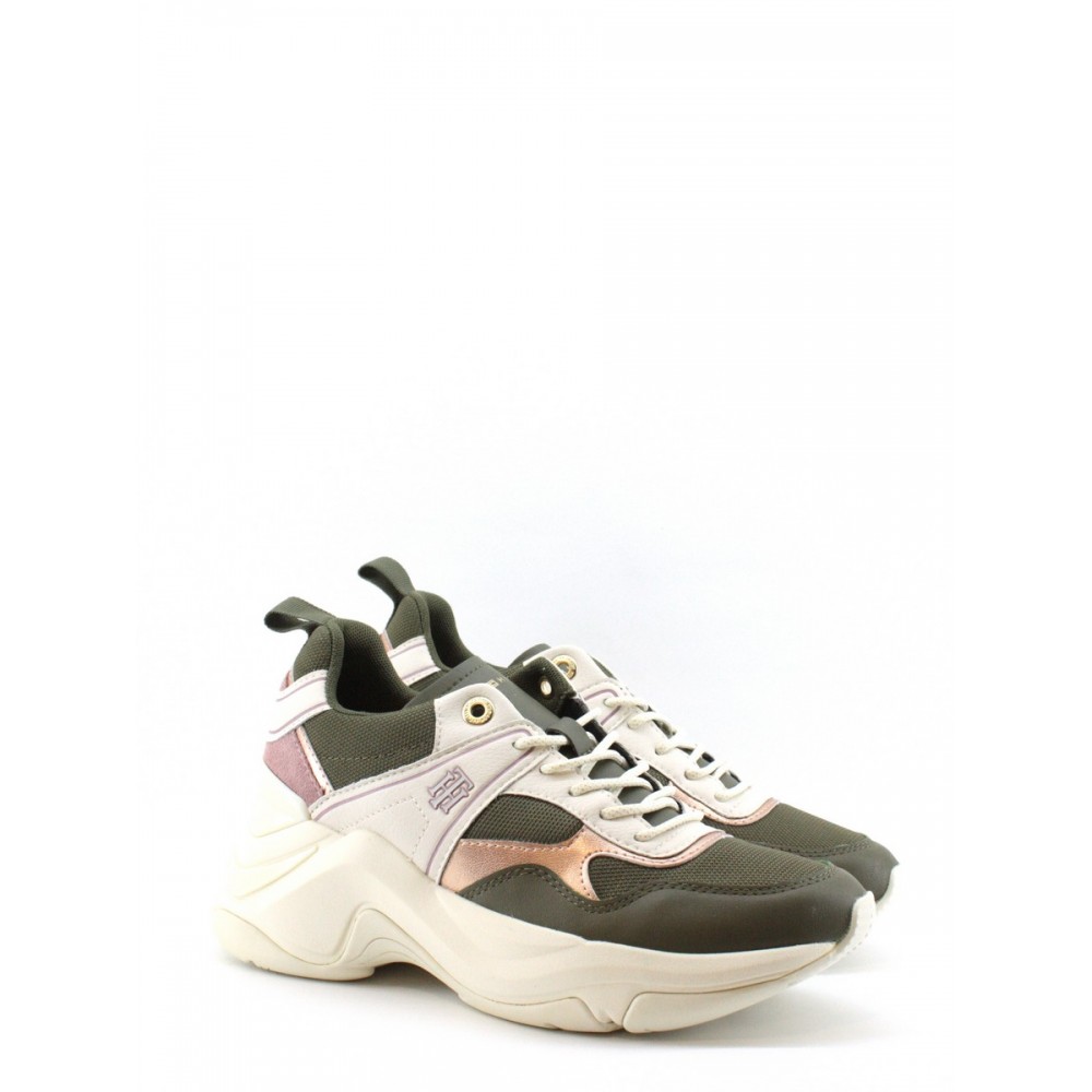 WOMEN SNEAKER TOMMY HILFIGER FASHION WEDGE SNEAKER FW05799-RBN GREEN LEATHER - FABRIC WOMEN SNEAKER TOMMY HILFIGER FASHION WEDGE SNEAKER FW05799-RBN GREEN LEATHER - FABRIC