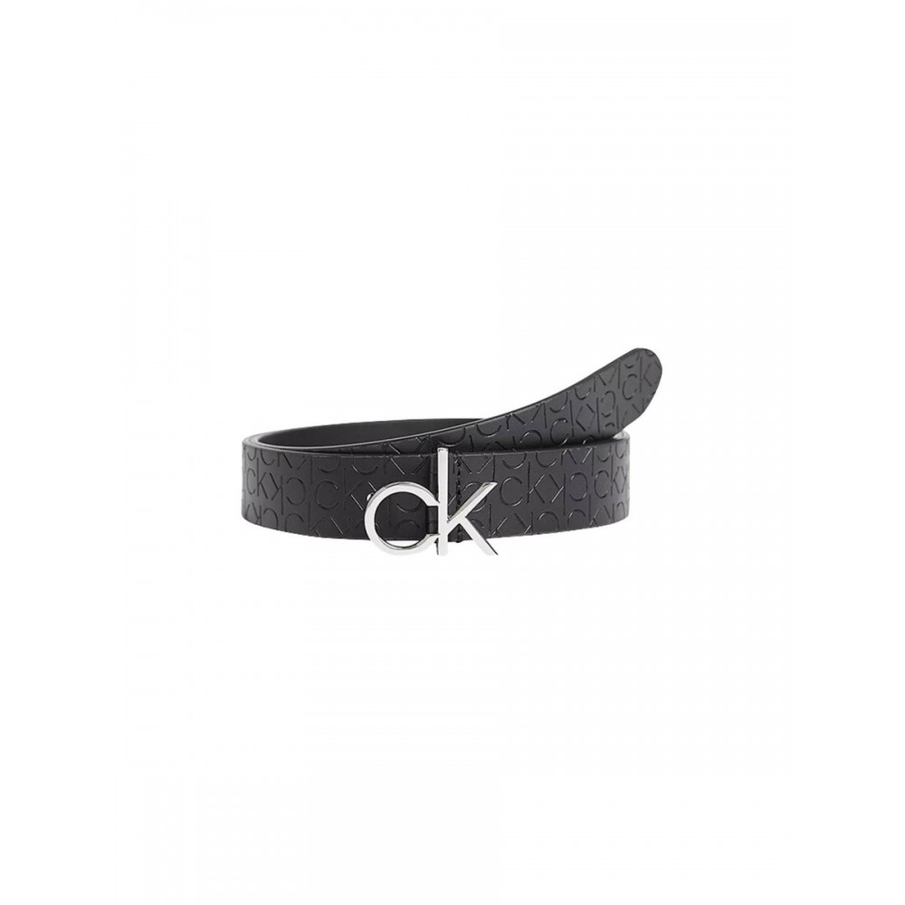 WOMEN BELT CALVIN KLEIN RE-LOCK BELT 30MM EMBOSSED K60K608617-BAX BLACK  LEATHER - R O Z A N A S