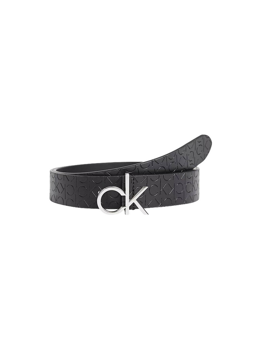 WOMEN BELT CALVIN KLEIN RE-LOCK BELT 30MM EMBOSSED K60K608617-BAX BLACK  LEATHER - R O Z A N A S