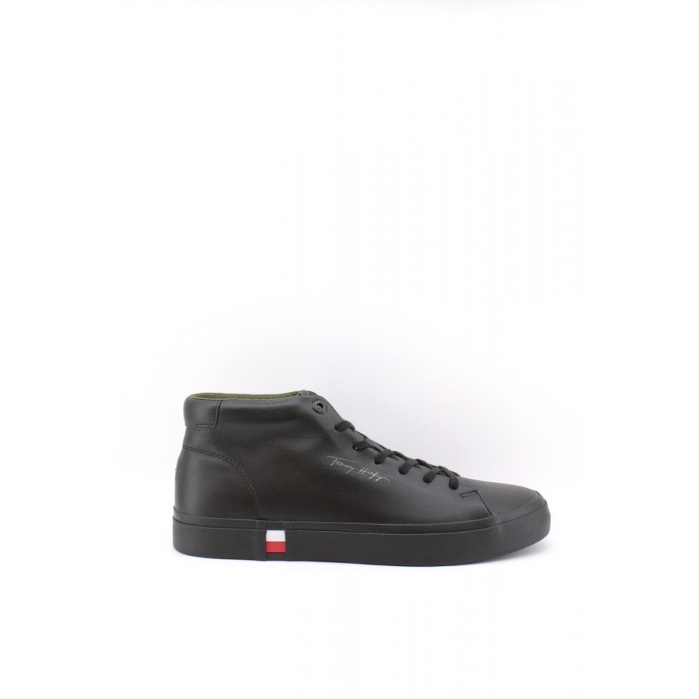 MEN SNEAKER ΒΟΟΤΙΕ TOMMY HILFIGER CORPORATE HIGH MODERN VULC LEATHER FM0FM03740-BDS BLACK LEATHER