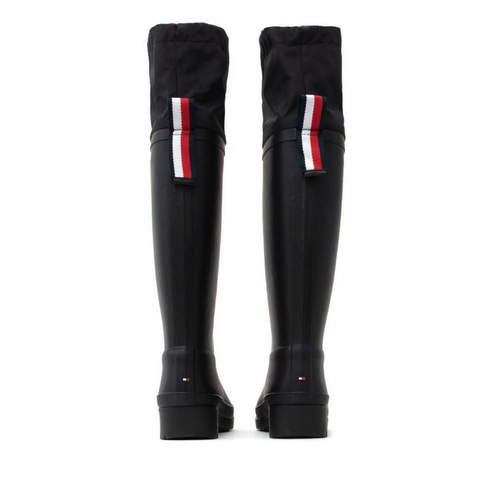 WOMEN RAINBOOT TOMMY HILFIGER TH OVERKNEE RAINBOOT FW0FW05962-BDS BLACK RUBBER