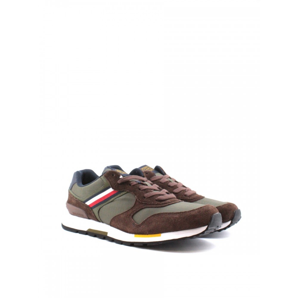 MEN SNEAKER TOMMY HILFIGER RETRO RUNNER MIX STRIPES FM0FM03745-RBN KHAKI FABRIC MEN SNEAKER TOMMY HILFIGER RETRO RUNNER MIX STRIPES FM0FM03745-RBN KHAKI FABRIC
