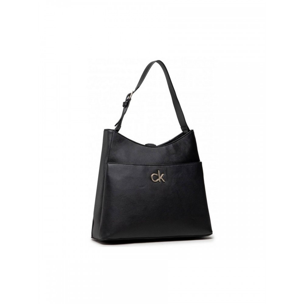 WOMEN BAG CALVIN KLEIN RE-LOCK HOBO MD K60K608412-BAX BLACK SYNTHETIC